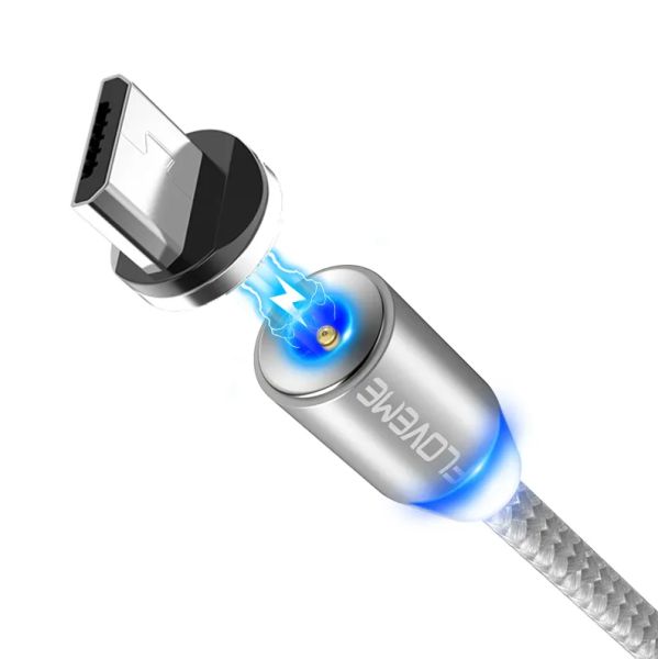Floveme Mikro USB LED Magnet Ladekabel & Magnet Plug 1m silber